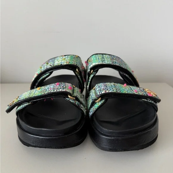 Tory Burch Tweed Platform Sandals in Mint Multi and Black - Picture 4 of 7